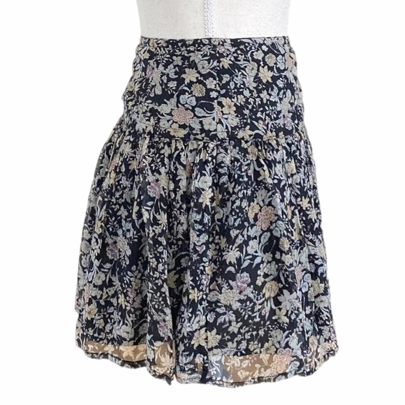 WINTER KATE 100% SILK FLORAL LOW RISE FLUTTER RUFFLE MINI SKIRT - M - Picture 3 of 8